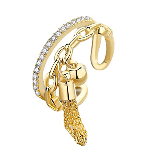 925 Sterling Silber Open Vintage Ethnische Kristallringe Kette Kubikzirkonia mit Spike -Anhänger Finger Ring Frauen eröffnen Geschenke Goldener Zappel Ring von Whyzsjnclg