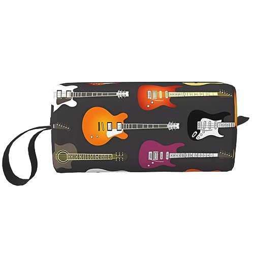 Bunte Gitarren Druck Make-up Tasche Kosmetiktasche Tragbare Wasserdichte Aufbewahrungstasche Reise Kulturbeutel Organizer Tasche für Frauen, weiß, Einheitsgröße von WiNwon