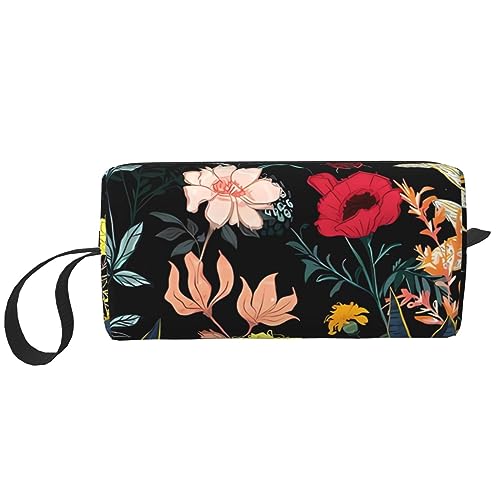 Bunte Make-up-Tasche im Boho-Stil, Blumendruck, Kosmetiktasche, tragbar, wasserdicht, Aufbewahrungstasche, Reise-Kulturbeutel, Organizer-Tasche für Damen, weiß, Einheitsgröße von WiNwon