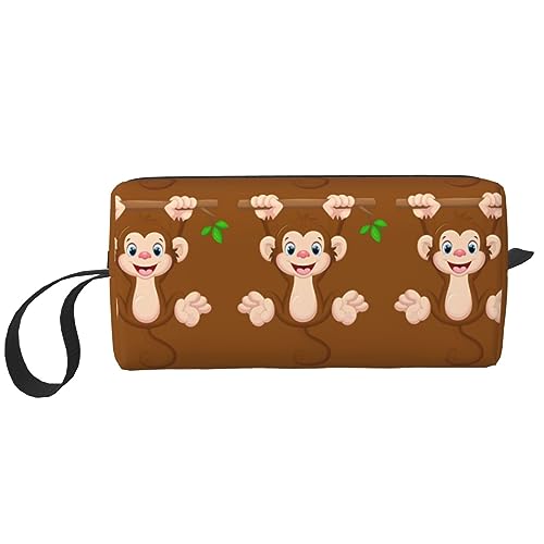 Cartoon Monkey Make-up-Tasche Tragbare Kosmetiktasche Reißverschluss Kleine Tasche Handtasche Reise Toilettenartikel Organizer Aufbewahrungstasche für Frauen, weiß, Einheitsgröße von WiNwon