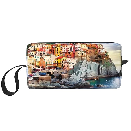 Cinque Terre Make-up-Tasche, tragbar, mit Reißverschluss, kleine Tasche, Handtasche, Reise-Kulturbeutel, Organizer, Aufbewahrungstasche für Damen, weiß, Einheitsgröße von WiNwon