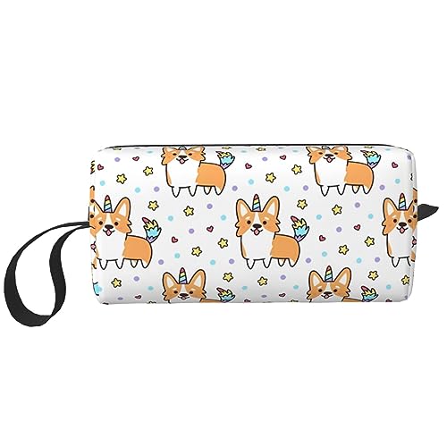 Corgi Make-up-Tasche, tragbare Kosmetiktasche, Reißverschluss, kleine Tasche, Handtasche, Reise-Kulturbeutel, Organizer, Aufbewahrungstasche für Damen, weiß, Einheitsgröße von WiNwon