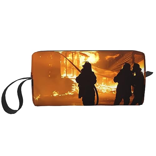 Feuerwehrmann Feuerwehrmann Flamme Make-up-Tasche Tragbare Kosmetiktasche Reißverschluss Kleine Tasche Handtasche Reise Toilettenartikel Organizer Aufbewahrungstasche für Frauen, weiß, Einheitsgröße von WiNwon