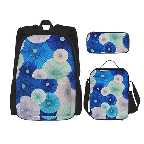 Handgefertigtes Papier-Fans-Rucksack-Set, 3-in-1, Kinder-Schultasche für Teenager, Mädchen, Damen, Laptop-Rucksack mit Lunch-Tasche, Federmäppchen, Schwarz , Einheitsgröße von WiNwon