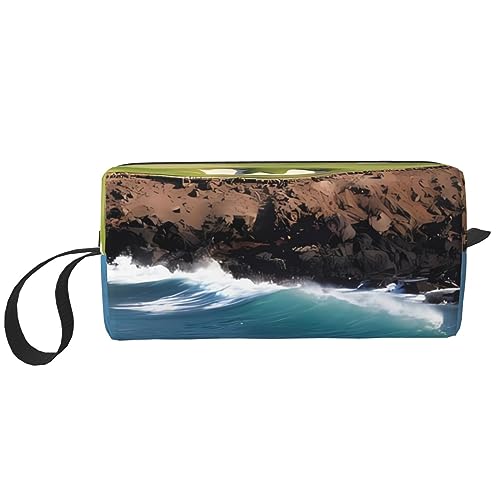 Hawaii Beach Golf Course Print Makeup Bag Cosmetic Bag Portable Waterproof Storage Bag Travel Toiletry Organizer Bag for Women, weiß, Einheitsgröße von WiNwon