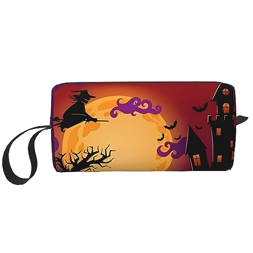 Kosmetiktasche mit Aufdruck "Happy Halloween" für Damen, tragbar, wasserdicht, für Reisen, Kulturbeutel, Organizer, weiß, Einheitsgröße von WiNwon