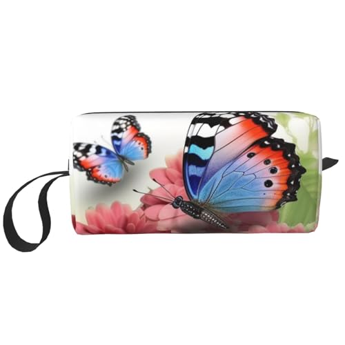 Kosmetiktasche mit Blumen- und Schmetterlings-Aufdruck, tragbar, wasserdicht, Aufbewahrungstasche, Reise-Kulturbeutel, Organizer für Damen, weiß, Einheitsgröße von WiNwon