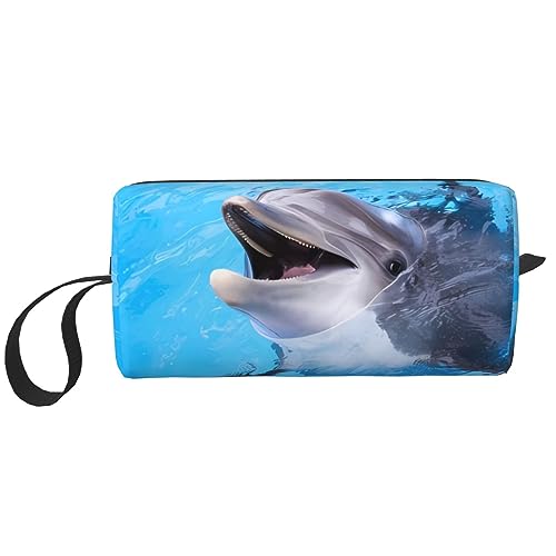 Kosmetiktasche mit Delfin-Motiv, tragbar, mit Reißverschluss, kleine Tasche, Handtasche, Reise-Kulturbeutel, Organizer, Aufbewahrungstasche für Damen, weiß, Einheitsgröße von WiNwon