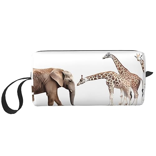 Kosmetiktasche mit Giraffen- und Elefanten-Aufdruck, tragbar, wasserdicht, Aufbewahrungstasche, Reise-Kulturbeutel, Organizer-Tasche für Damen, weiß, Einheitsgröße von WiNwon