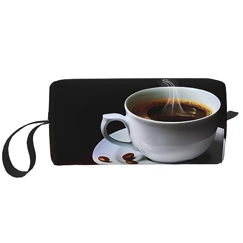 Kosmetiktasche mit Kaffeebohnen-Aufdruck, tragbar, wasserdicht, Aufbewahrungstasche, Reise-Kulturbeutel, Organizer-Tasche für Damen, weiß, Einheitsgröße von WiNwon