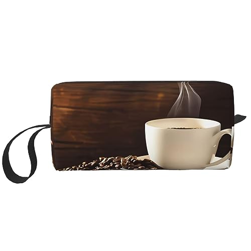 Kosmetiktasche mit Kaffeetasse und Kaffeebohnen, bedruckt, tragbar, wasserdicht, Aufbewahrungstasche, Reise-Kulturbeutel, Organizer-Tasche für Damen, weiß, Einheitsgröße von WiNwon