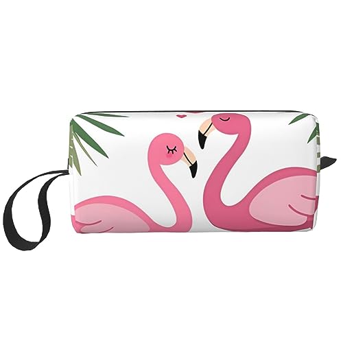 Kosmetiktasche mit Palmblatt- und Flamingo-Paar-Druck, tragbar, wasserdicht, Aufbewahrungstasche, Reise-Kulturbeutel, Organizer-Tasche für Damen, weiß, Einheitsgröße von WiNwon