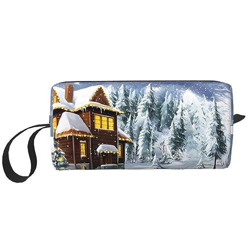 Kosmetiktasche mit Reißverschluss, für Weihnachten, Winter, glückliche Szene, tragbar, mit Reißverschluss, kleine Tasche, Handtasche, Reise-Kulturartikel, Organizer, Aufbewahrungstasche für Frauen, von WiNwon