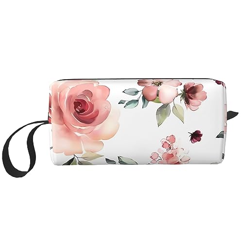 Kosmetiktasche mit Rosen-Motiv, tragbar, wasserdicht, für Reisen, Kulturbeutel, Organizer, Tasche für Damen, weiß, Einheitsgröße von WiNwon