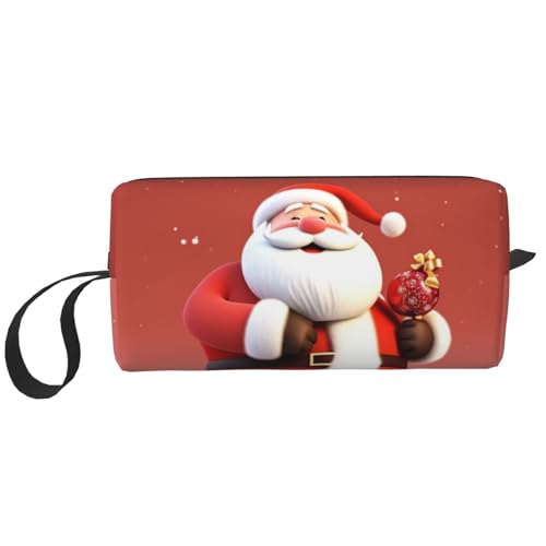 Kosmetiktasche mit Weihnachtsmann-Aufdruck, tragbar, wasserdicht, Aufbewahrungstasche, Reise-Kulturbeutel, Organizer für Damen, weiß, Einheitsgröße von WiNwon