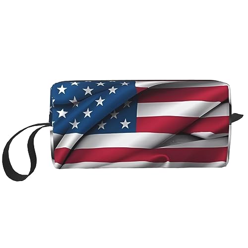 Kosmetiktasche mit amerikanischer Flagge, tragbar, wasserdicht, Aufbewahrungstasche, Reise-Kulturbeutel, Organizer-Tasche für Damen, weiß, Einheitsgröße von WiNwon