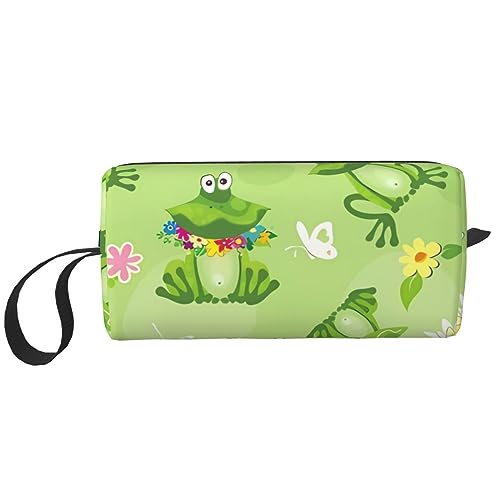 Kosmetiktasche mit lustigem Frosch-Muster, tragbar, wasserdicht, für Reisen, Kulturbeutel, Organizer für Damen, weiß, Einheitsgröße von WiNwon