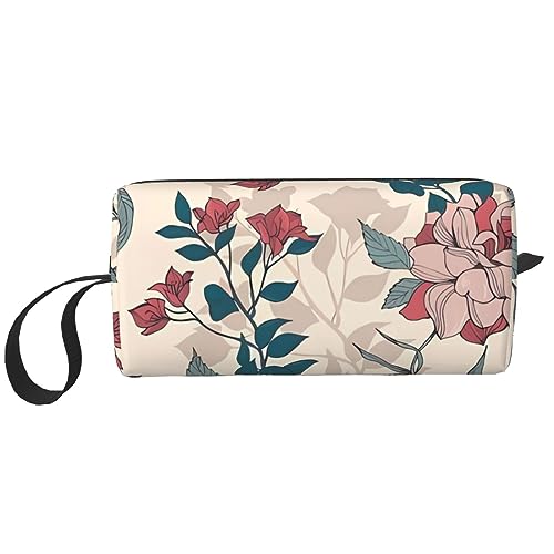 Kosmetiktasche mit rosa Blumen und Blättern, tragbar, wasserdicht, Aufbewahrungstasche, Reise-Kulturbeutel, Organizer-Tasche für Damen, weiß, Einheitsgröße von WiNwon