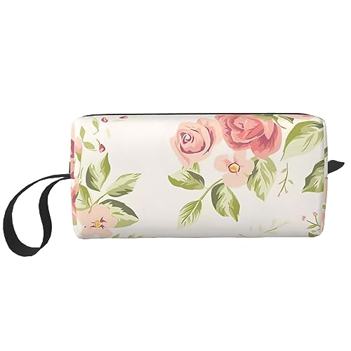 Kosmetiktasche mit rosa Blumendruck, tragbare wasserdichte Aufbewahrungstasche, Reise-Kulturbeutel, Organizer-Tasche für Frauen, weiß, Einheitsgröße von WiNwon