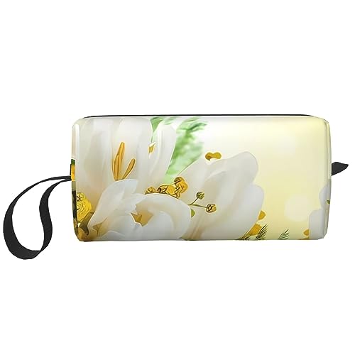 Kosmetiktasche mit weißen Tulpen und Blumendruck, Kosmetiktasche, tragbar, wasserdicht, Aufbewahrungstasche, Reise-Kulturbeutel, Organizer-Tasche für Damen, weiß, Einheitsgröße von WiNwon