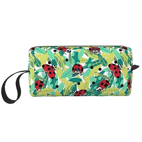 Ladybug Make-up-Tasche, tragbare Kosmetiktasche, Reißverschluss, kleine Tasche, Handtasche, Reise-Kulturbeutel, Organizer, Aufbewahrungstasche für Frauen, weiß, Einheitsgröße von WiNwon