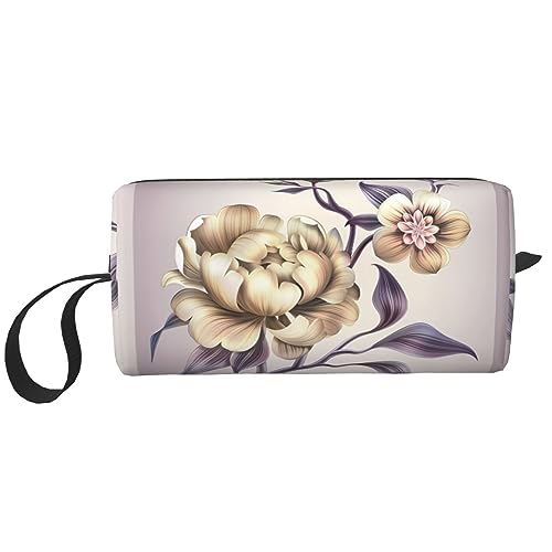 Lila elegante Pfingstrosen-Blumen-Make-up-Tasche tragbare Kosmetiktasche Reißverschluss kleine Tasche Handtasche Reise Toilettenartikel Organizer Aufbewahrungstasche für Frauen, weiß, Einheitsgröße von WiNwon