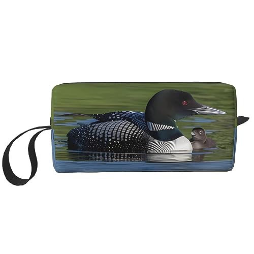 Loon Nature Make-up-Tasche mit Vogelmotiv, tragbar, mit Reißverschluss, kleine Tasche, Handtasche, Reise-Kulturbeutel, Organizer, Aufbewahrungstasche für Damen, weiß, Einheitsgröße von WiNwon