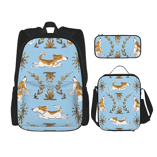 Lustiges Hunde-Rucksack-Set, 3-in-1, Kinder-Schultasche für Teenager, Mädchen, Damen, Laptop-Rucksack mit Lunch-Tasche, Federmäppchen, Schwarz , Einheitsgröße von WiNwon