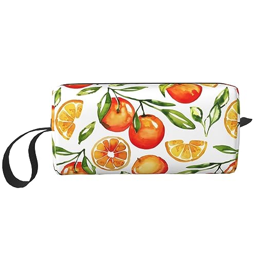 Make-up-Tasche, tragbar, mit Reißverschluss, kleine Tasche, Handtasche, Reise-Kulturbeutel, Organizer, Aufbewahrungstasche für Damen, Orange, weiß, Einheitsgröße von WiNwon