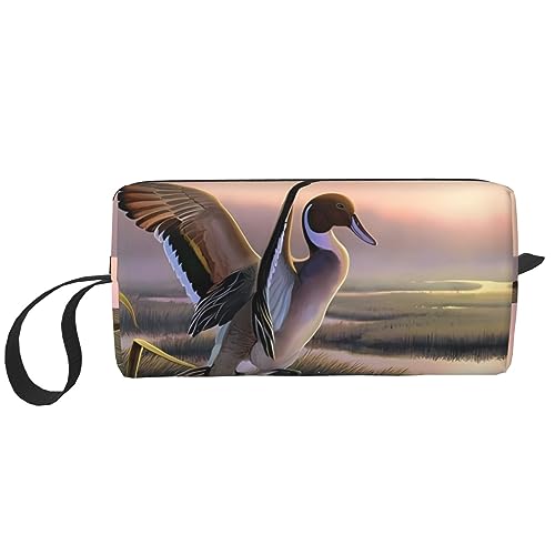 Make-up-Tasche für Damen, Motiv: fliegende Wildenten, tragbar, mit Reißverschluss, kleine Tasche, Handtasche, Reise-Kulturbeutel, Organizer, Aufbewahrungstasche für Damen, weiß, Einheitsgröße von WiNwon