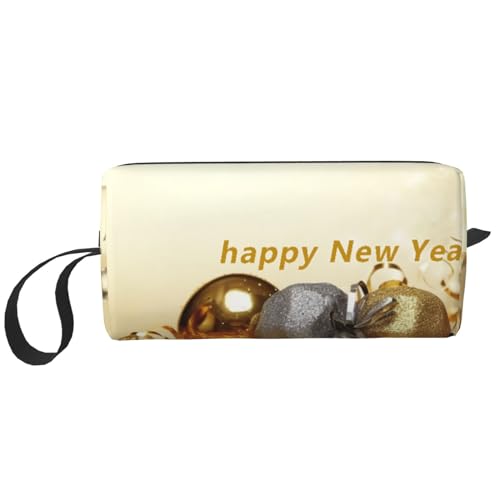 Make-up-Tasche mit Aufdruck "Happy New Year", tragbar, wasserdicht, Aufbewahrungstasche, Reise-Kulturbeutel, Organizer für Damen, weiß, Einheitsgröße von WiNwon