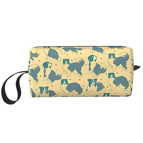 Make-up-Tasche mit Border Collie-Muster, tragbare Kosmetiktasche, Reißverschluss, kleine Tasche, Handtasche, Reise-Kulturartikel, Organizer, Aufbewahrungstasche für Damen, weiß, Einheitsgröße von WiNwon