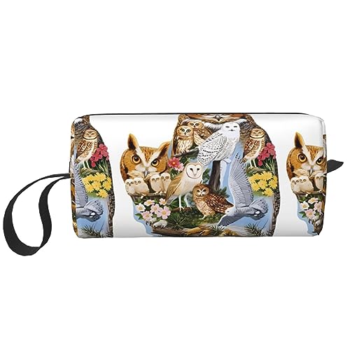 Make-up-Tasche mit Eulen-Motiv, tragbare Kosmetiktasche, Reißverschluss, kleine Tasche, Handtasche, Reise-Kulturbeutel, Organizer, Aufbewahrungstasche für Damen, weiß, Einheitsgröße von WiNwon