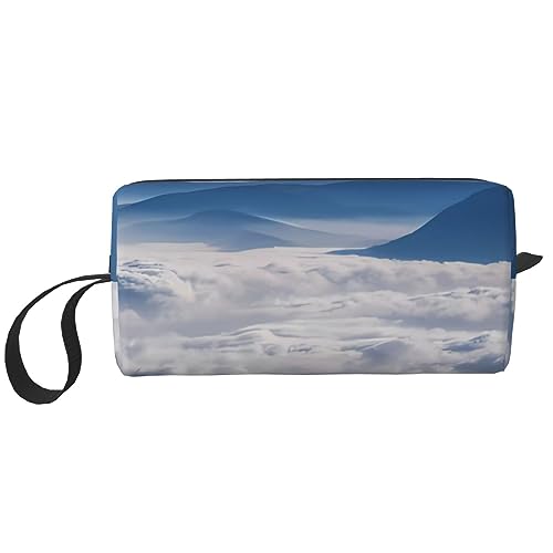 Make-up-Tasche mit Landschaft mit Bergen und Wolken, tragbar, wasserdicht, Aufbewahrungstasche, Reise-Kulturbeutel, Organizer-Tasche für Damen, weiß, Einheitsgröße von WiNwon