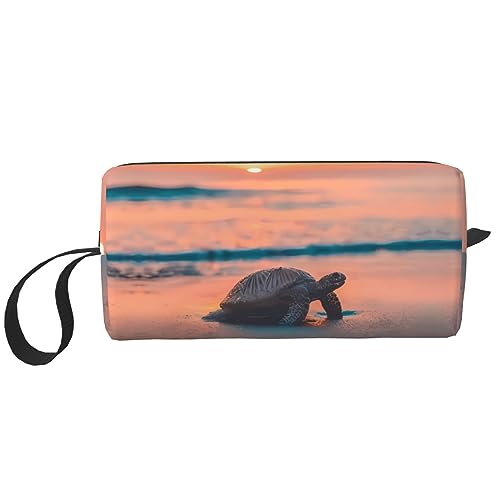 Make-up-Tasche mit Meeresschildkröte, Sonnenuntergang, tragbare Kosmetiktasche, Reißverschluss, kleine Tasche, Handtasche, Reise-Kulturartikel, Organizer, Aufbewahrungstasche für Damen, weiß, von WiNwon