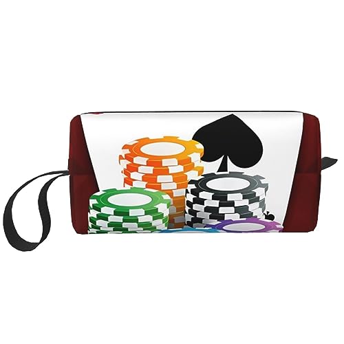 Make-up-Tasche mit Poker-Turnieraufdruck, Kosmetiktasche, tragbar, wasserdicht, Aufbewahrungstasche, Reise-Kulturartikel, Organizer-Tasche für Frauen, weiß, Einheitsgröße von WiNwon