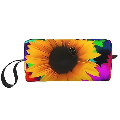 Make-up-Tasche mit Regenbogen-Sonnenblumen-Aufdruck, tragbar, wasserdicht, Aufbewahrungstasche, Reise-Kulturbeutel, Organizer-Tasche für Damen, weiß, Einheitsgröße von WiNwon