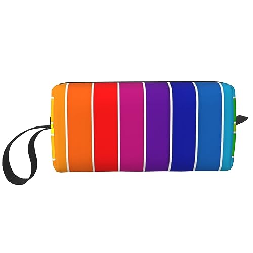 Make-up-Tasche mit Regenbogen-Streifen-Druck, Kosmetiktasche, tragbar, wasserdicht, Aufbewahrungstasche, Reise-Kulturbeutel, Organizer-Tasche für Damen, weiß, Einheitsgröße von WiNwon