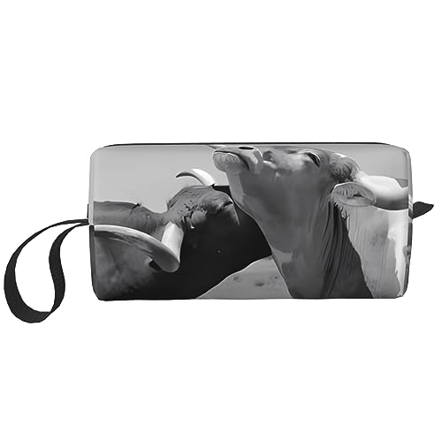 Make-up-Tasche mit Tiermotiv und Kuh, tragbar, wasserdicht, Aufbewahrungstasche, Reise-Kulturbeutel, Organizer-Tasche für Damen, weiß, Einheitsgröße von WiNwon