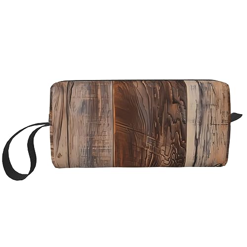 Make-up-Tasche mit braunem Holzdruck, tragbare wasserdichte Aufbewahrungstasche, Reise-Kultur-Organizer-Tasche für Frauen, weiß, Einheitsgröße von WiNwon