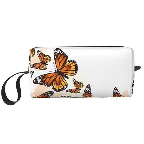 Make-up-Tasche mit orangefarbenem Schmetterling, tragbare Kosmetiktasche, Reißverschluss, kleine Tasche, Handtasche, Reise-Kulturbeutel, Organizer, Aufbewahrungstasche für Damen, weiß, Einheitsgröße von WiNwon