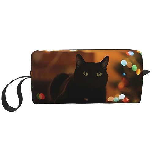 Make-up-Tasche mit schwarzer Katze, tragbar, mit Reißverschluss, kleine Tasche, Handtasche, Reise-Kulturbeutel, Organizer, Aufbewahrungstasche für Damen, weiß, Einheitsgröße von WiNwon