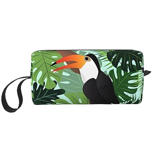 Make-up-Tasche mit tropischen Blättern und Vögeln, tragbar, wasserdicht, Aufbewahrungstasche, Reise-Kulturbeutel, Organizer-Tasche für Damen, weiß, Einheitsgröße von WiNwon