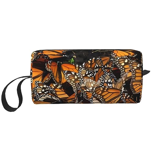 Monarch Schmetterlinge Print Make-up Tasche Kosmetiktasche Tragbare Wasserdichte Aufbewahrungstasche Reise Kulturbeutel Organizer Tasche für Frauen, weiß, Einheitsgröße von WiNwon