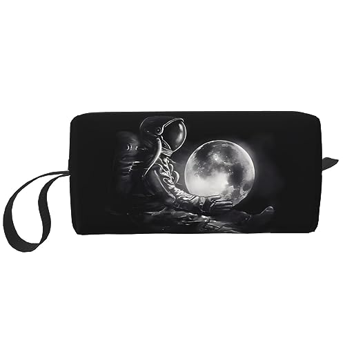 Moon Astronaut Make-up-Tasche, tragbare Kosmetiktasche, Reißverschluss, kleine Tasche, Handtasche, Reise-Kulturbeutel, Organizer, Aufbewahrungstasche für Frauen, weiß, Einheitsgröße von WiNwon