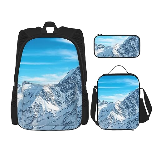 Mountain Sunny Sky Rucksack-Set, 3-in-1, Kinder-Schultasche für Teenager, Mädchen, Damen, Laptop-Rucksack mit Lunch-Tasche, Federmäppchen, Schwarz , Einheitsgröße von WiNwon