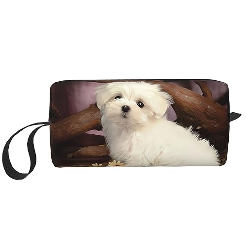 Niedliche Hunde-Make-up-Tasche, tragbare Kosmetiktasche, Reißverschluss, kleine Tasche, Handtasche, Reise-Kulturbeutel, Organizer, Aufbewahrungstasche für Frauen, weiß, Einheitsgröße von WiNwon