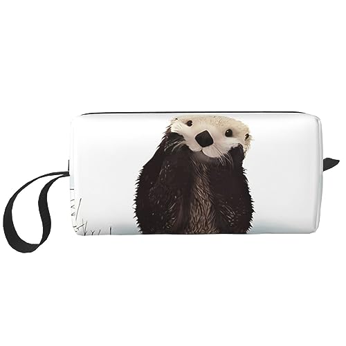 Niedliche Otter Make-up-Tasche Tragbare Kosmetiktasche Reißverschluss Kleine Tasche Handtasche Reise Toilettenartikel Organizer Aufbewahrungstasche für Frauen, weiß, Einheitsgröße von WiNwon