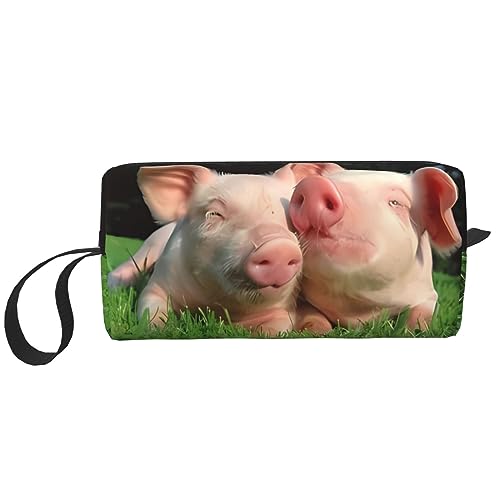 Niedliche Schweine-Make-up-Tasche, tragbare Kosmetiktasche, Reißverschluss, kleine Tasche, Handtasche, Reise-Kulturbeutel, Organizer, Aufbewahrungstasche für Frauen, weiß, Einheitsgröße von WiNwon