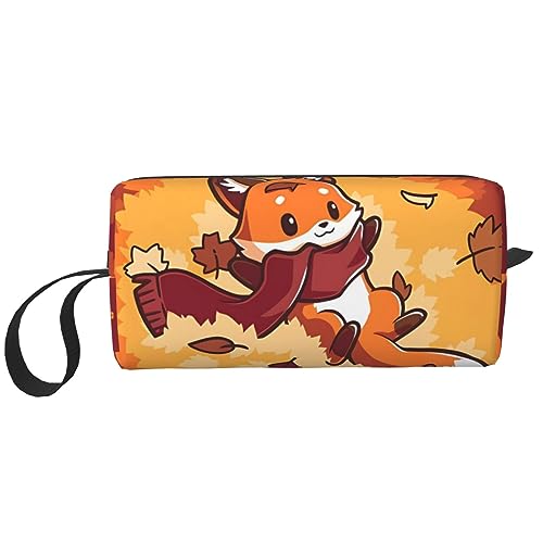 Niedlicher Herbstfuchs Make-up-Tasche Tragbare Kosmetiktasche Reißverschluss Kleine Tasche Handtasche Reise Toilettenartikel Organizer Aufbewahrungstasche für Frauen, weiß, Einheitsgröße von WiNwon